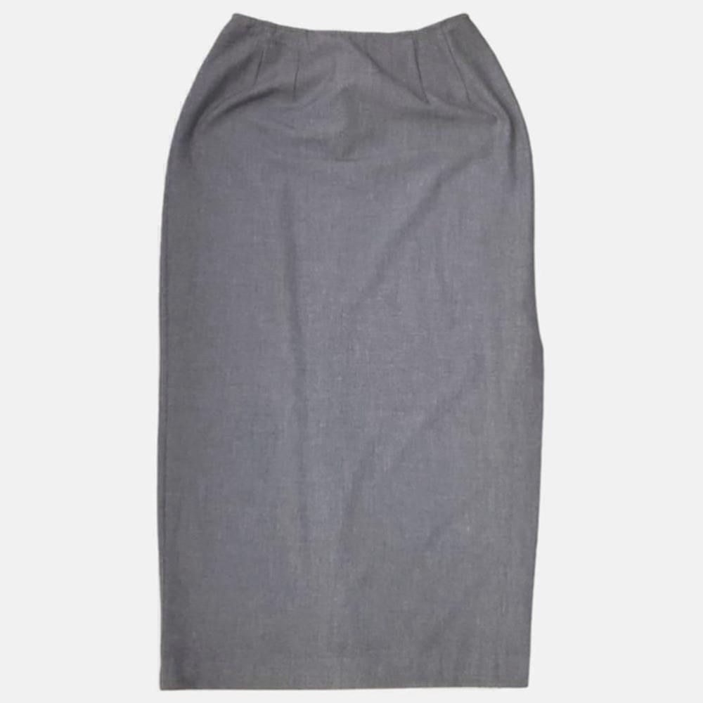 Vintage Y2K 90s Finity Dark Grey Long Pencil Midi Skirt with Slide Slit (Sz 10)
